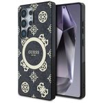Etui Guess 4G Background Gold Electroplated Peony Pattern MagSafe do Samsung Galaxy S25 Ultra czarny