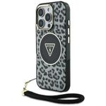 Etui Guess HC IML Leopard Triangle Cord Strap do iPhone 16 Pro Max MagSafe czarny