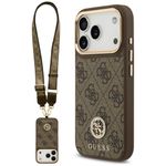 Etui Guess 4G Strass Logo & Big Strap Metal Buttons MagSafe do iPhone 17 Pro / 18 Pro brązowy