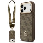 Etui Guess 4G Strass Logo & Big Strap Metal Buttons MagSafe do iPhone 17 Pro Max / 18 Pro Max brązowy