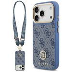 Etui Guess 4G Strass Logo & Big Strap Metal Buttons MagSafe do iPhone 17 Pro / 18 Pro niebieski