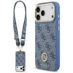 Etui Guess 4G Strass Logo & Big Strap Metal Buttons MagSafe do iPhone 17 Pro Max / 18 Pro Max niebieski