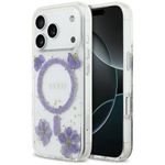 Etui Guess Resin Flowers Glitter MagSafe do iPhone 17 Pro / 18 Pro fioletowy