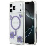 Etui Guess Resin Flowers Glitter MagSafe do iPhone 17 Pro Max / 18 Pro Max fioletowy