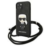 Karl Lagerfeld KLHCP13MCMNIPK iPhone 13/ 14 / 15 6,1" hardcase czarny/black Leather Monogram Patch and Cord Iconik