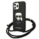 Karl Lagerfeld KLHCP13XCMNIPK iPhone 13 Pro Max 6,7" hardcase czarny/black Leather Monogram Patch and Cord Iconik