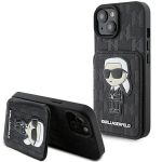 Karl Lagerfeld KLHCP15SSAKKNSCK iPhone 15 / 14 / 13 6.1" czarny/black hardcase Saffiano Cardslots and Stand Monogram Ikonik Patch