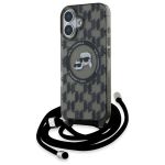 Karl Lagerfeld KLHMP16SHCKCKLCK iPhone 16 6.1" czarny/black hardcase IML Crossbody Monogram Karl & Choupette Head MagSafe