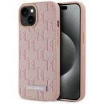 Etui Karl Lagerfeld Leather Monogram Metal Logo MagSafe do iPhone 15 różowy