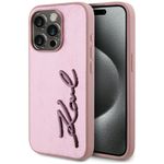 Etui Karl Lagerfeld Wrinkled Metal Signature do iPhone 15 Pro różowy