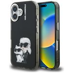 Etui Karl Lagerfeld IML Aquarelle Karl & Choupette & Logo do iPhone 16 czarny