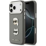 Etui Karl Lagerfeld FW Grained Karl & Choupette Heads Pins & Logo do iPhone 17 Pro Max / 18 Pro Max szary