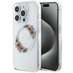 GUESS futerał do IPHONE 15 Pro Max kompatybilny z MagSafe GUHMP15XHFWFCT (Flowers Wreath) transparentny