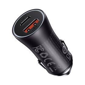 Car Charger Baseus Golden Contactor Max, 60W, 3A, 1 x USB-A - 1 x USB-C, Grey CGJM000113 