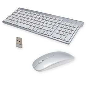 KLAWIATURA + MYSZ OPTYCZNA BEZPRZEWODOWA SREBRNA IMAC ZESTAW