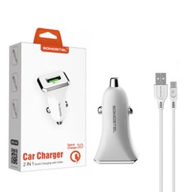 Somostel Ładowarka samochodowa USB + kabel USB - microUSB 3.1A 18W 1m Quick Charge QC3.0 Biały SMS-A43