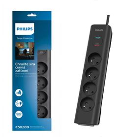 PRZEDŁUŻACZ SIECIOWY PHILIPS LISTWA ZASILAJĄCA PRZEPIĘCIOWA 4 GNIAZDA 2M CZARNY 16A SPN7040BA/60