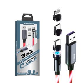 Somostel Kabel 3w1 USB - Typ-c / microUSB / Lightning 3.1A 30W 1.2m Quick Charge QC3.0 Czerwony SMS-BY04