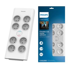 PRZEDŁUŻACZ SIECIOWY PHILIPS LISTWA ZASILAJĄCA PRZEPIĘCIOWA 8 GNIAZDA 2M BIAŁA 16A SPN7080WA/60