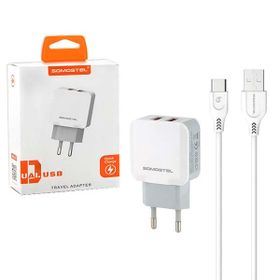 ŁADOWARKA SIECIOWA 2.1A 2XUSB + KABEL TYP C QUICK CHARGER QC 3.0 1.2 M POWERLINE SMS-A13 SMS-BT09