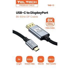Teltech kabel 8K USB-C - DisplayPort 5A 100W 8K 60Hz 1m Thunderbolt czarny THD-10