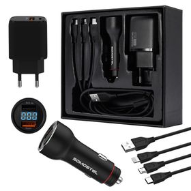Somostel Ładowarka sieciowa + kabel USB - Typ-c / microUSB / Lightning 1m Czarny SMS-SM02