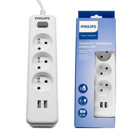 Philips listwa zasilająca przedłużacz 3 gniazda + 2x USB 2m biały SPN3032WA/60
