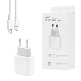 ECOBOX ŁADOWARKA SIECIOWA 20W BIAŁA TYP-C PD + KABEL IPHONE USB-C DO LIGHTNING APP BOX 2A 1m
