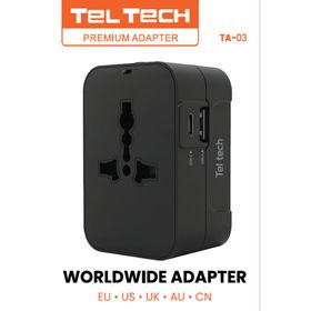 Teltech adapter zasilania podróżny 6A + ładowarka 240V czarny TA-03