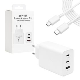 Ecobox ładowarka sieciowa GaN USB / 2x Typ-C 65W + kabel Typ-C - Typ-C 3A biały