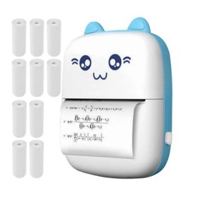 ECOBOX PRZENOŚNA MINI DRUKARKA TERMICZNA HD PRZENOŚNA BLUETOOTH BEZPRZEWODOWA SŁODKI KOCIAK NIEBIESKO-BIAŁY