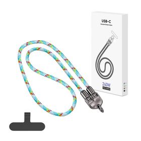 ECOBOX KABEL 240W TYP-C DO TYP-C SMYCZ NA SZYJE TĘCZA BIAŁA