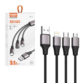 Somostel kabel 3w1 wzmacniany RGB LED USB - Typ-C / Lightning / Micro USB 3.1A 1.2m czarny SMS-BW23