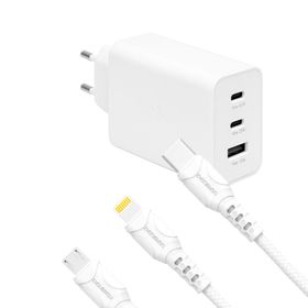 Litte ładowarka sieciowa 65W + kabel USB - Typ-C / Lightning / Micro USB biały