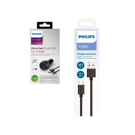 Philips Ładowarka samochodowa 2XUSB + kabel USB - Typ-C 3.1A 15.5W Phil-DLP2357U/10