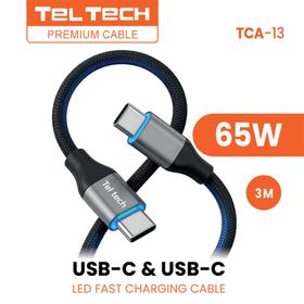 Teltech kabel PD LCD LED USB-C - USB-C 65W 3m PD czarny oplot