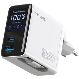 Ładowarka sieciowa 4smarts GaN Flex Screen AI 100W 2xUSB-C + USB-A biały