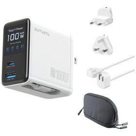 Ładowarka sieciowa 4smarts GaN Flex Screen AI 100W 2× USB-C + 1× USB-A Travel Edition biała