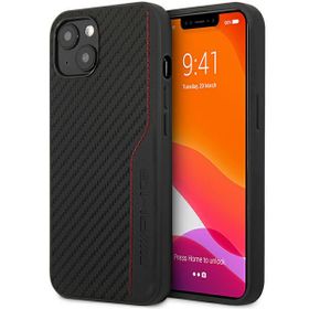 AMG AMHCP13MDEBK iPhone 13 / 14 / 156.1" czarny/black hardcase Leather&Carbon Red Stitching
