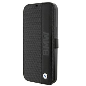 BMW BMBKP15S22RDPK iPhone 15 / 14 / 13 6.1" czarny/black bookcase Leather Textured & Stripe