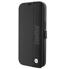BMW BMBKP15X22RDPK iPhone 15 Pro Max6.7" czarny/black bookcase Leather Textured & Stripe