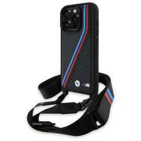 BMW BMHCP16L23PSVTK iPhone 16 Pro 6.3"   czarny/black hardcase M Edition Carbon Tricolor Lines & Strap