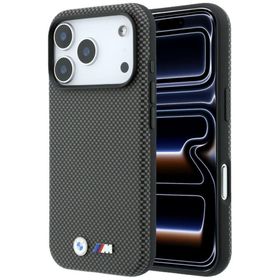 Etui BMW M Quadrille Kevlar Metal Logo MagSafe do iPhone 18 Pro / 17 Pro szary