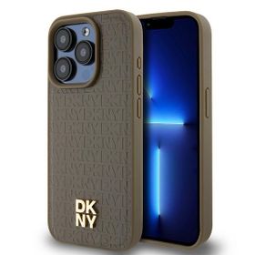 DKNY DKHMP15LPSHRPSW iPhone 15 Pro6.1" brązowy/brown hardcase Leather Monogram Pattern Metal Logo MagSafe