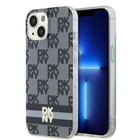 DKNY DKHMP14SHCPTSK iPhone 14 / 15 / 136.1" czarny/black hardcase IML Checkered Mono Pattern & Printed Stripes MagSafe