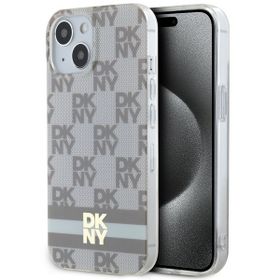 DKNY DKHMP14SHCPTSE iPhone 14 / 15 / 136.1" beżowy/beige hardcase IML Checkered Mono Pattern & Printed Stripes MagSafe