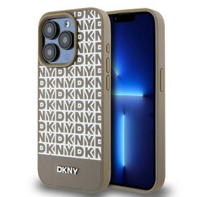DKNY DKHMP15LPSOSPW iPhone 15 Pro6.1" brązowy/brown hardcase Leather Printed Pattern Metal Logo MagSafe