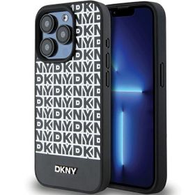 DKNY DKHMP15LPSOSPK iPhone 15 Pro6.1" czarny/black hardcase Leather Printed Pattern Metal Logo MagSafe