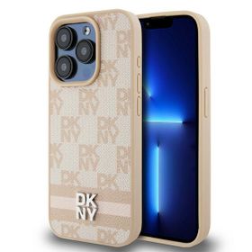 DKNY DKHCP15LPCPTSSP iPhone 15 Pro6.1" różowy/pink hardcase Leather Checkered Mono Pattern & Printed Stripes
