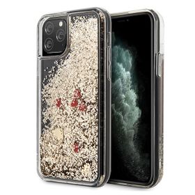 Guess GUHCN58GLHREGO iPhone 11 Progold/złoty hard case Liquid Glitter Hearts